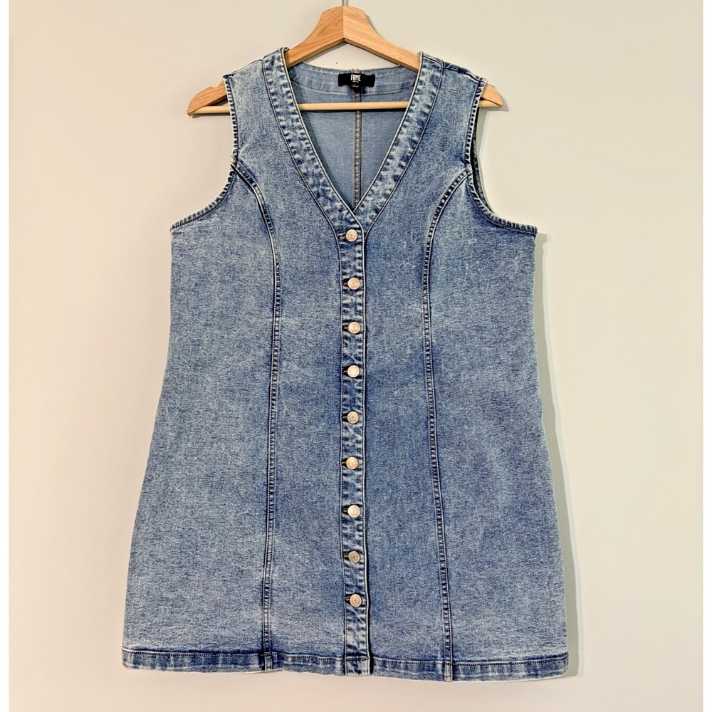 FRYE Light Wash Denim Sleeveless Button Front Jean Mini Dress Women's Size L